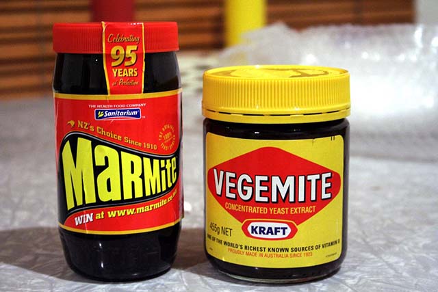 A photo of Vegemite and Marmite, two examples of yeast extract-based breakfast spreads. AZAdam/Wikimedia Commons
